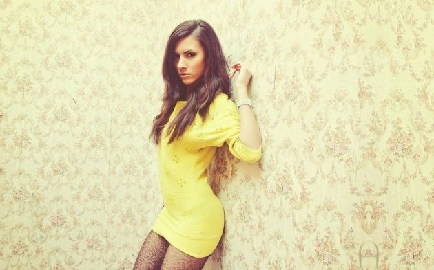 Long Hair Girl Yellow Dress Dark Eyes