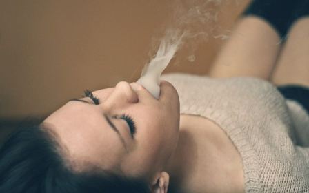 Lovely Brunette Girl Smoke Stockings