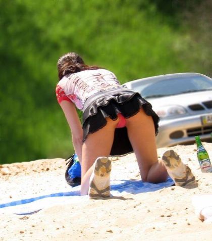 Mini Skirt Bent Over Public