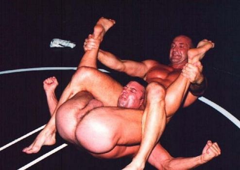 Nude Men Wrestling Ball Grab