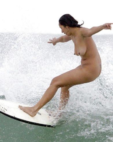 Nude Surfer Surfing Naked