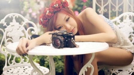 Old Slr Camera On Table Redhead Asian Sexy Girl Legs