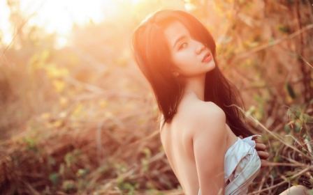 Orange Sunshine Asian Girl Forest Nature Naked