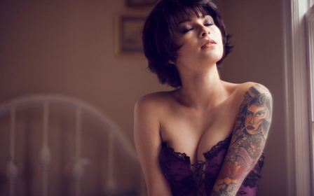 Purple Corset Tattoo Arm Girl Kara Mcgnarley Short Hair Brunette