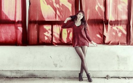 Red Curtains Long Skinny Legs Girl Asian