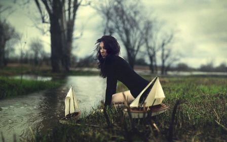 Small Boats Nature River Brunette Girl