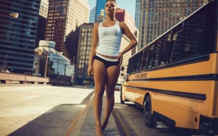 Tall Beautiful Girl Street Only Panties Shirt School Bus