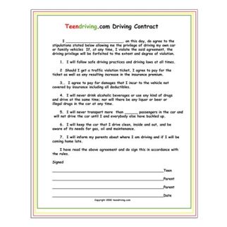 Teen Driving Contract For Drivers
