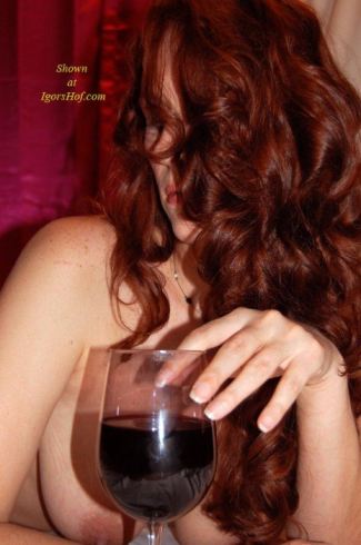 Topless Girl Drinking Wine