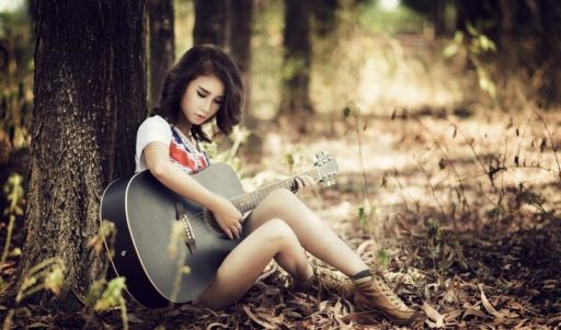 Asian Guitar Girl Forest Tree Erotic