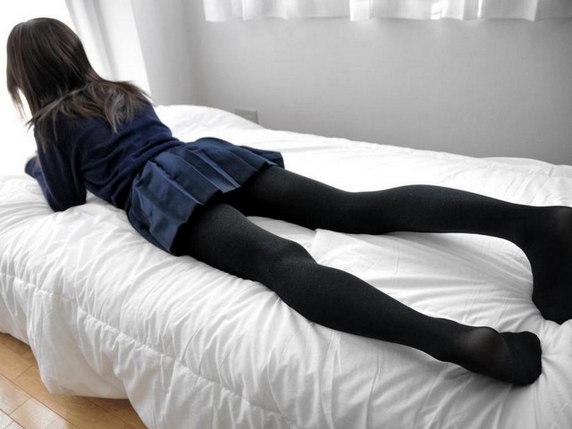Asian School Girl Black Tights