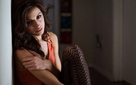 Black Stockings Low Light Room Brunette Girl
