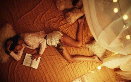 Book Girl Bed Sleeping Shorts Dragon Leg Tattoo Brunette