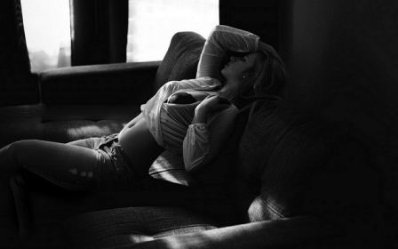 Bra Tits Girl Sofa Jeans Shorts Legs Black And White Photo