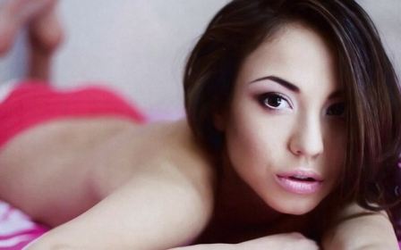 Brunette Girl Laying Bed Red Panties Focus