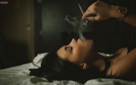 Girl Lying Down After Sex Smoking Beautiful Brunette