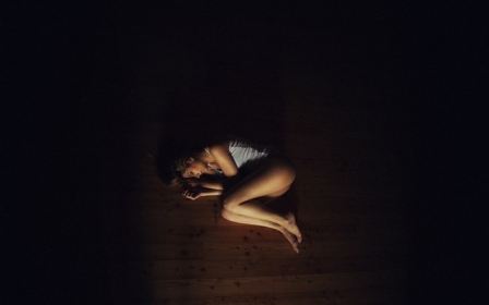 Girl Squat Pose Shirt Legs Floor Low Light