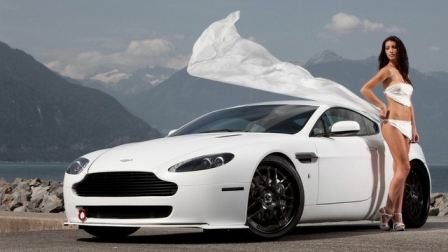 Hot Babe With White Aston Martin