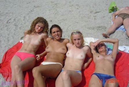 group topless beach girls